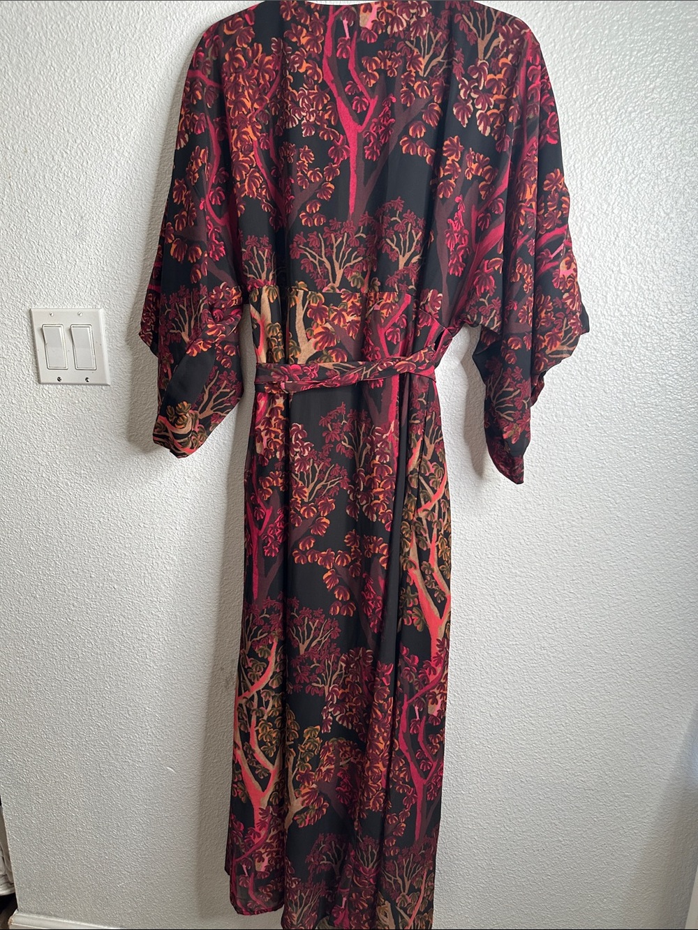 Mixed Women's Burgundy & Black Floral Wrap Long Dress size L - Picture 8 of 16
